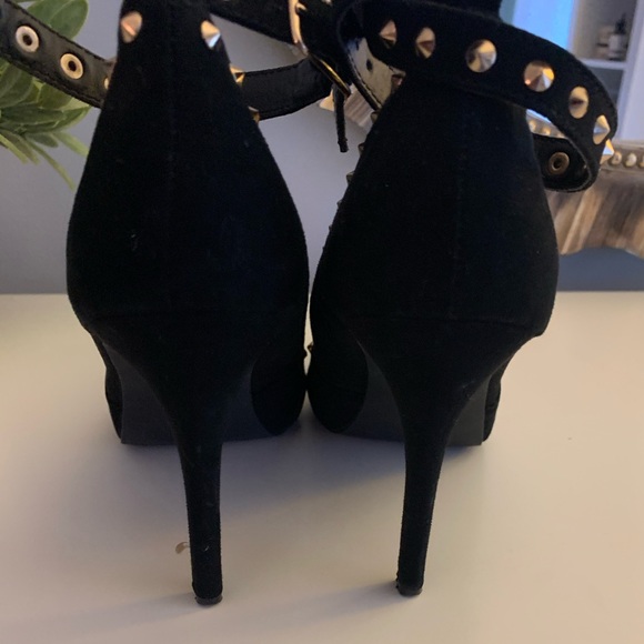 Suede Gold Studded Heels with Optional Ankle Strap - Picture 4 of 5